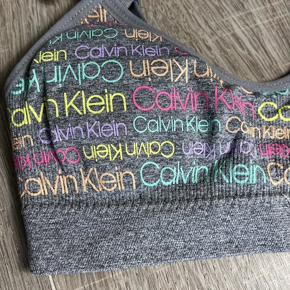 CALVIN KLEIN Gray Logo Seamless Bralette Girls Size 6-6X